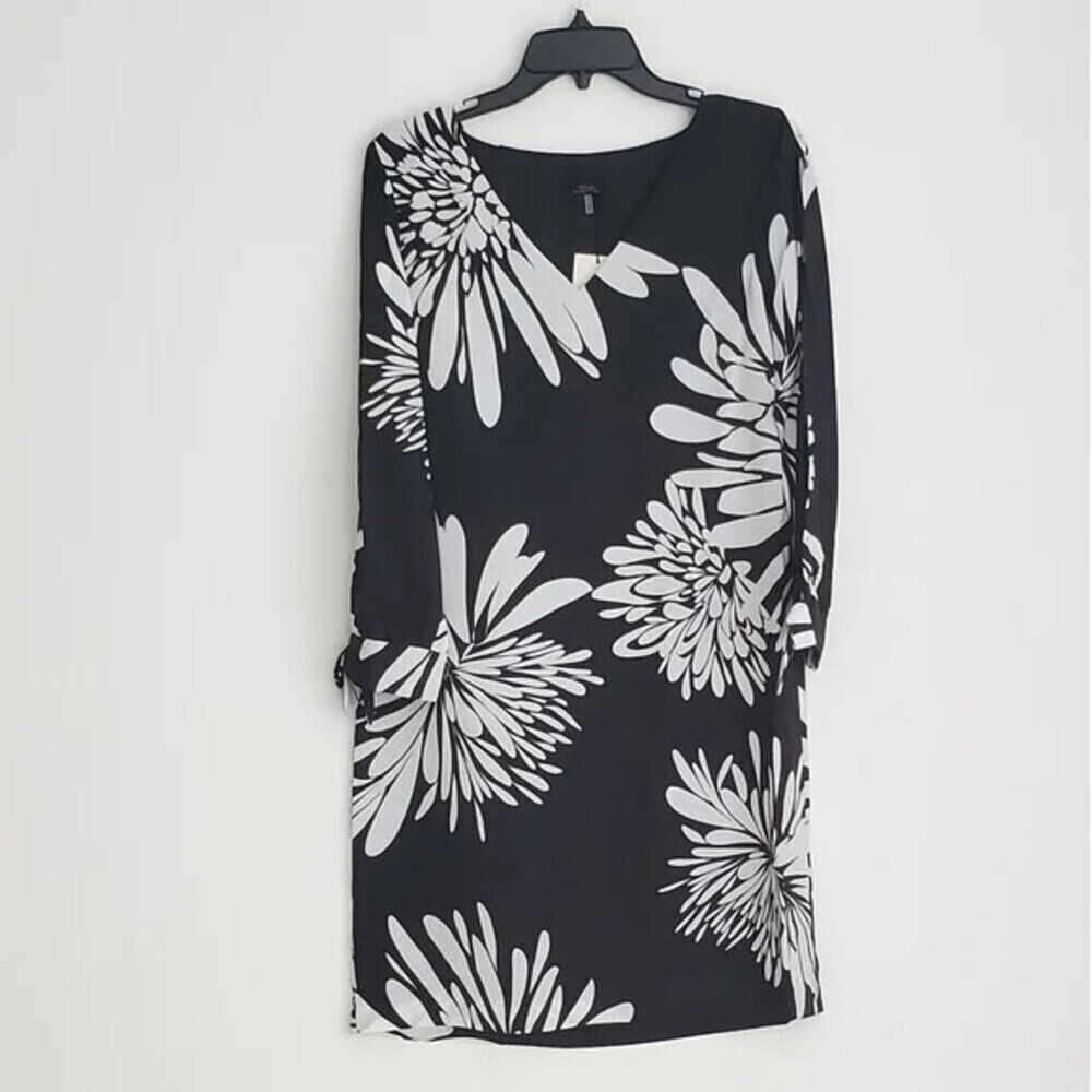 Trina Trina Turk Fondness Floral Split Sleeve Satin Shift Dress Black Size S